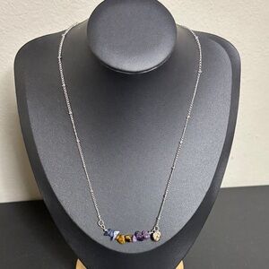 Semi Precious Stones Dainty Zodiac Silver Tone Necklace Lapis Tigers Eye